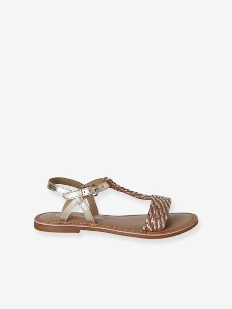 Sandales cuir fille Light gold+marron+marron imprimé - vertbaudet enfant 