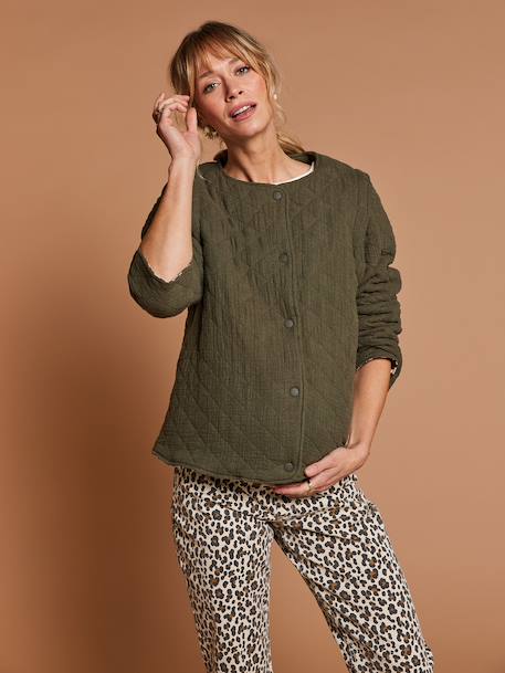 Veste matelassée évolutive avec protège-bébé grossesse et post grossesse en gaze de coton chocolat+écru+kaki - vertbaudet enfant 