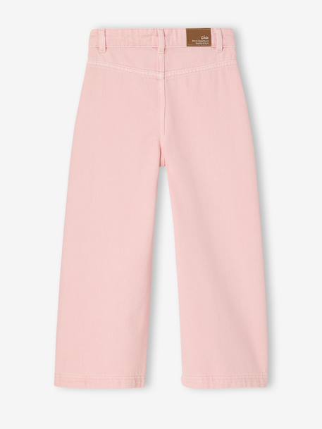Wijde broek voor meisjes met hartvormige zakken lichtgeel+roze (poederkleur) - vertbaudet enfant 