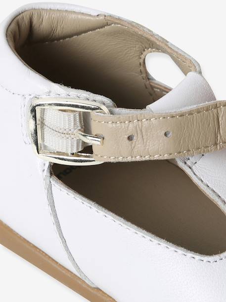 Salomés schoenen voor babymeisjes, leer, met gesp iriserend beige+wit - vertbaudet enfant 