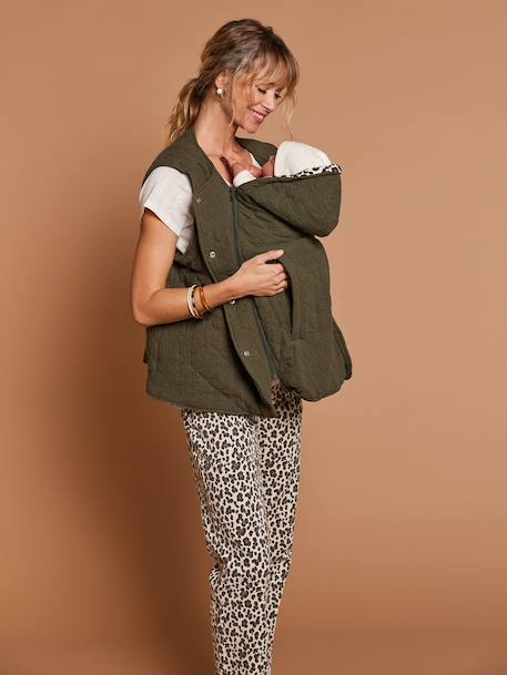 Veste matelassée évolutive avec protège-bébé grossesse et post grossesse en gaze de coton chocolat+écru+kaki - vertbaudet enfant 
