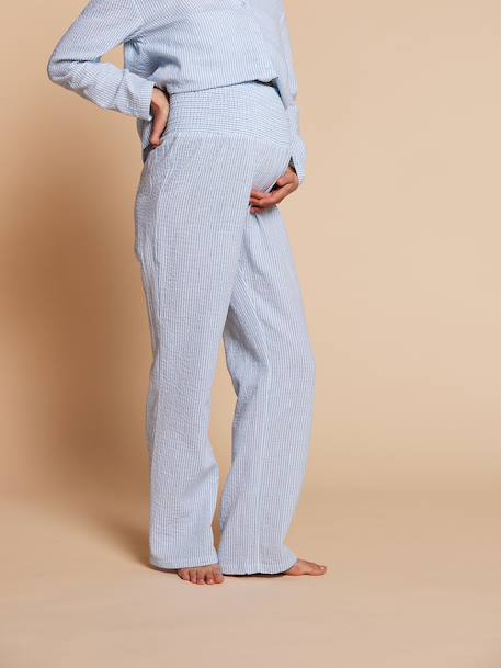 Pyjama grossesse 2 pièces en gaze de coton écru+rayé bleu - vertbaudet enfant 