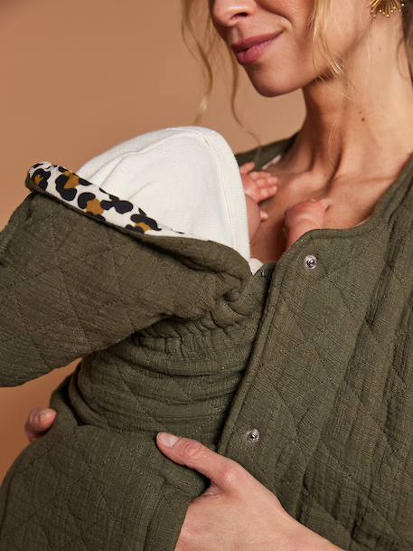 Veste matelassée évolutive avec protège-bébé grossesse et post grossesse en gaze de coton chocolat+écru+kaki - vertbaudet enfant 