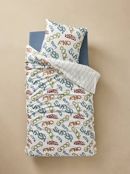 Parure housse de couette et taie d'oreiller BASKET avec coton recyclé écru - vertbaudet enfant 