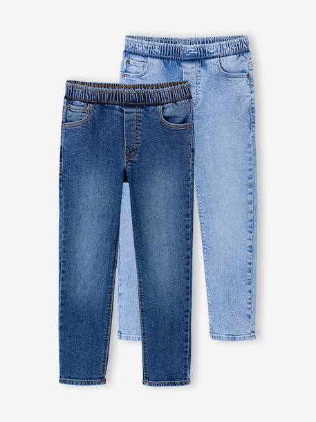 Set van 2 slim-fit jeans met elastische en verstelbare taille denimgrijs+double stone+stone - vertbaudet enfant 