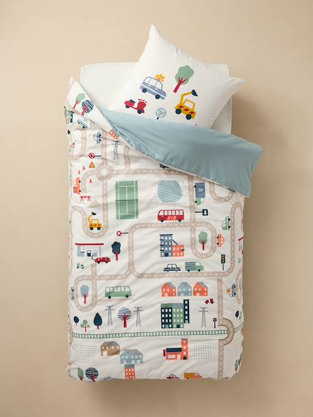 Parure Magicouette CIRCUIT VOITURE, avec coton recyclé blanc imprimé - vertbaudet enfant 