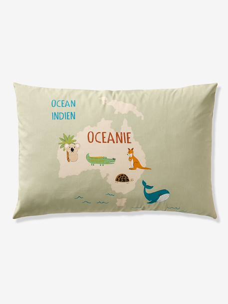 Parure housse de couette et taie d'oreiller TOUR DU MONDE ANIMAUX avec coton recyclé vert sauge - vertbaudet enfant 