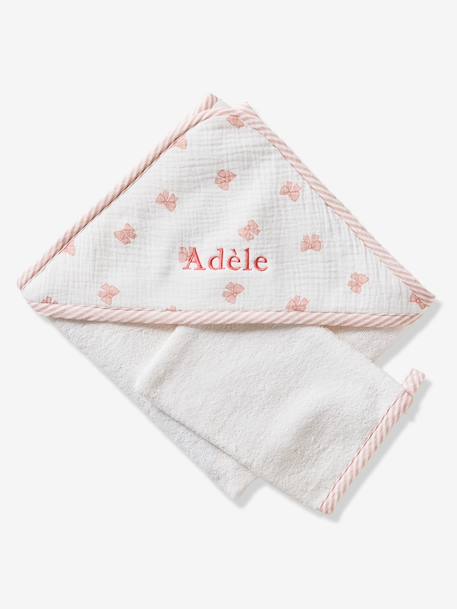 Personaliseerbare badcape en washandje KNOPEN wit, bedrukt - vertbaudet enfant 