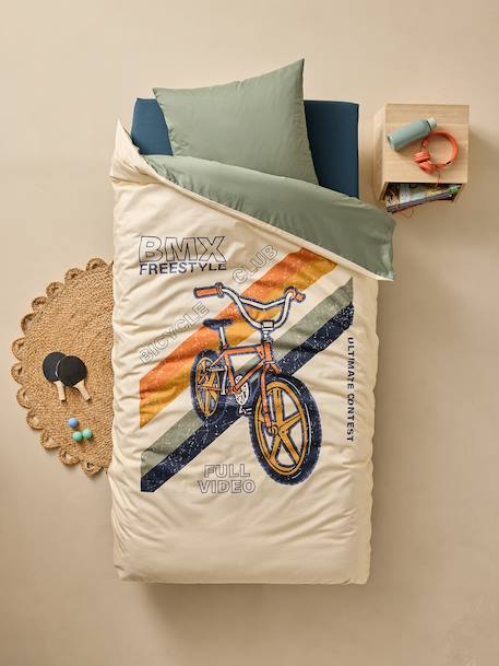 Parure housse de couette et taie d'oreiller enfant BMX sable - vertbaudet enfant 