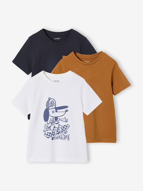 Lot 3 T-shirts manches courtes bleu pétrole+caramel+marine+noix de pécan+vert amande+vert sauge - vertbaudet enfant 