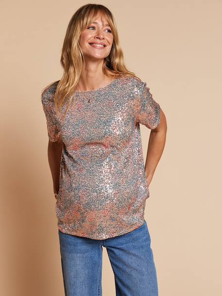 T-shirt voor zwangerschap en borstvoeding met pailletten meerkleurig - vertbaudet enfant 