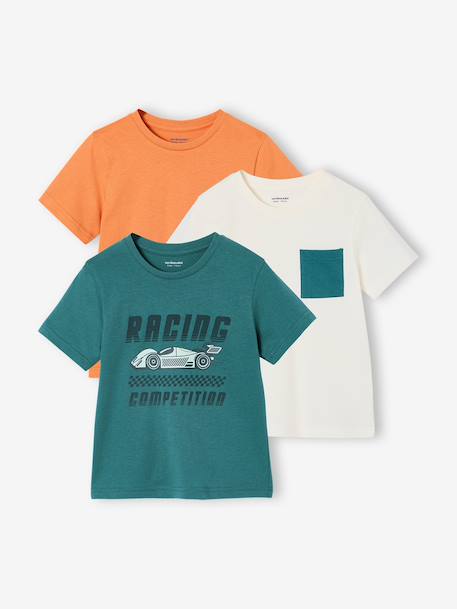 Lot 3 T-shirts manches courtes bleu pétrole+caramel+marine+noix de pécan+vert amande+vert sauge - vertbaudet enfant 