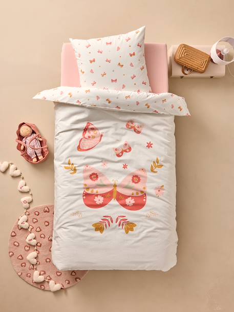 Parure housse de couette et taie d'oreiller ENVOLEE rose imprimé - vertbaudet enfant 