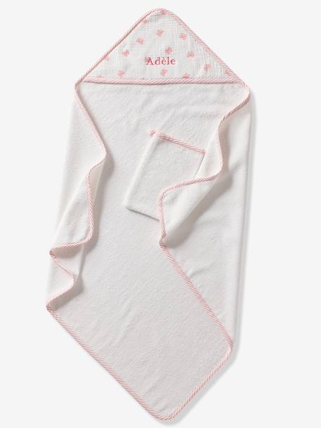 Personaliseerbare badcape en washandje KNOPEN wit, bedrukt - vertbaudet enfant 