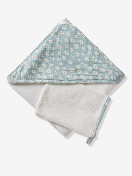 Cape de bain personnalisable et gant de toilette MARGUERITE bleu imprimé - vertbaudet enfant 