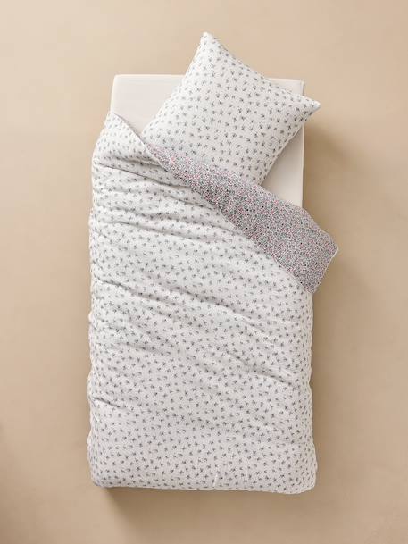 Parure housse de couette et taie d'oreiller en gaze de coton RETRO FLOWERS, avec coton recyclé rose imprimé - vertbaudet enfant 