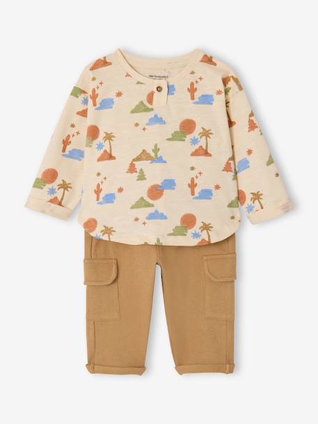Babyset baby jongen T-shirt broek beige, bedrukt - vertbaudet enfant 