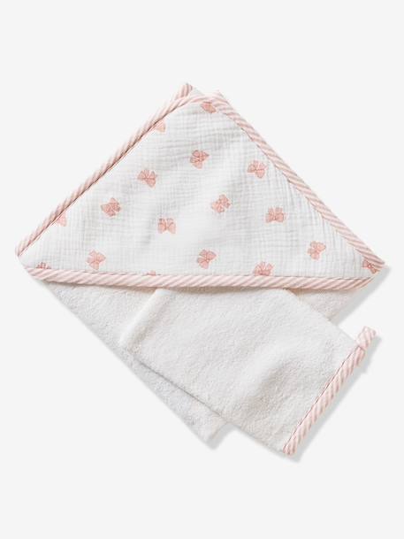 Personaliseerbare badcape en washandje KNOPEN wit, bedrukt - vertbaudet enfant 