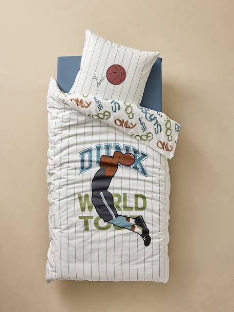 Parure housse de couette et taie d'oreiller BASKET avec coton recyclé écru - vertbaudet enfant 