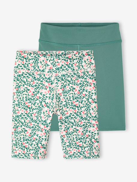 Set van 2 sportieve fietsshorts voor meisjes groen+rozen - vertbaudet enfant 