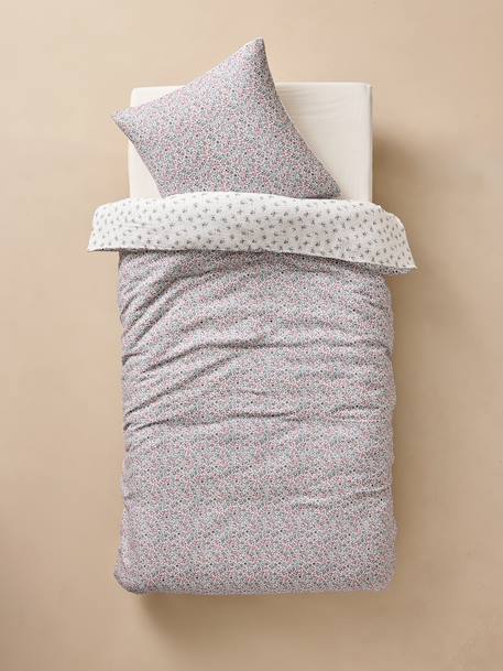 Parure housse de couette et taie d'oreiller en gaze de coton RETRO FLOWERS, avec coton recyclé rose imprimé - vertbaudet enfant 