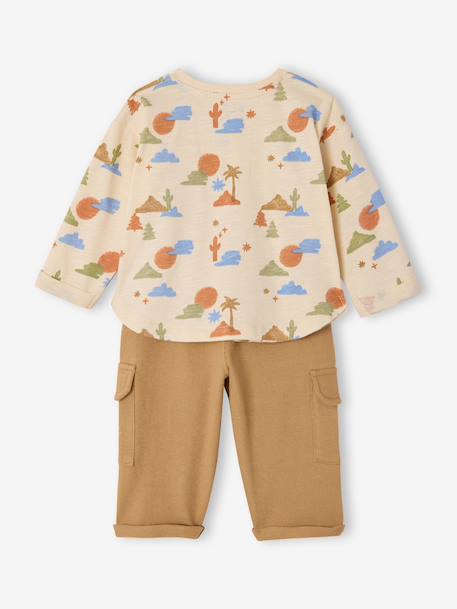 Babyset baby jongen T-shirt broek beige, bedrukt - vertbaudet enfant 