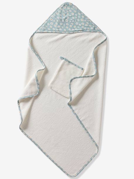 Cape de bain personnalisable et gant de toilette MARGUERITE bleu imprimé - vertbaudet enfant 