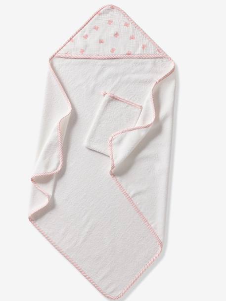 Personaliseerbare badcape en washandje KNOPEN wit, bedrukt - vertbaudet enfant 