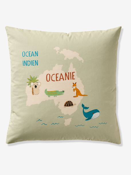 Parure housse de couette et taie d'oreiller TOUR DU MONDE ANIMAUX avec coton recyclé vert sauge - vertbaudet enfant 