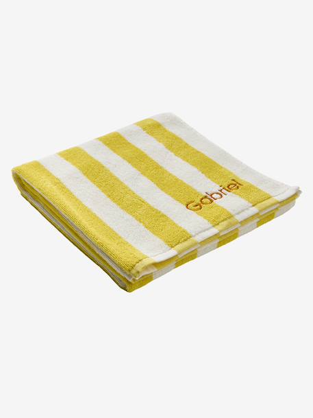 Serviette de bain rayée TRANSAT personnalisable, avec coton recyclé rayé bleu+rayé jaune+rayé rose - vertbaudet enfant 