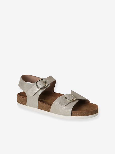Sandales enfant cuir à doubles boucles or+rose pâle - vertbaudet enfant 
