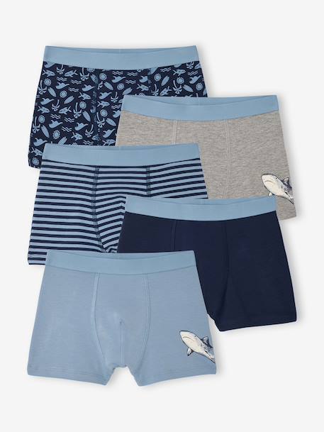 Lot 5 boxers garçon requin bleu grisé - vertbaudet enfant 