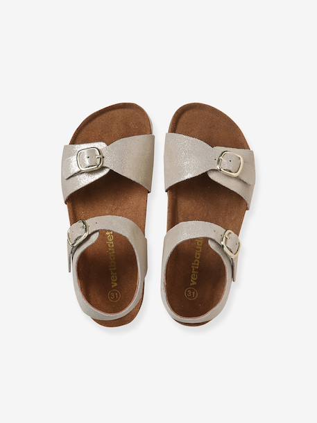 Sandales enfant cuir à doubles boucles or+rose pâle - vertbaudet enfant 