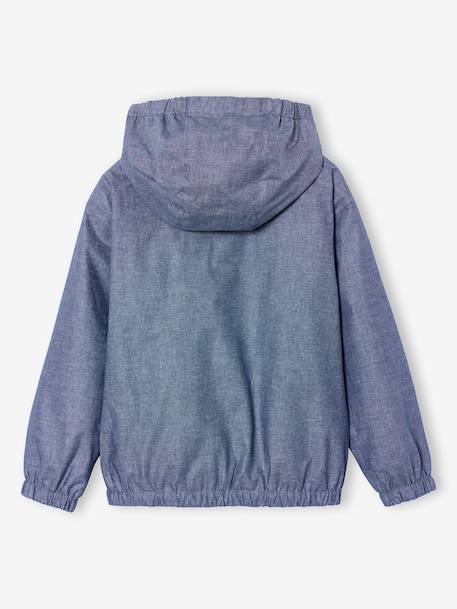 Windjack voor jongens met capuchon en rits chambrayblauw - vertbaudet enfant 