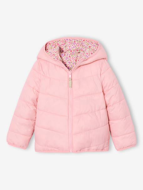 Doudoune fille légère réversible anthracite+mauve+rose pâle - vertbaudet enfant 