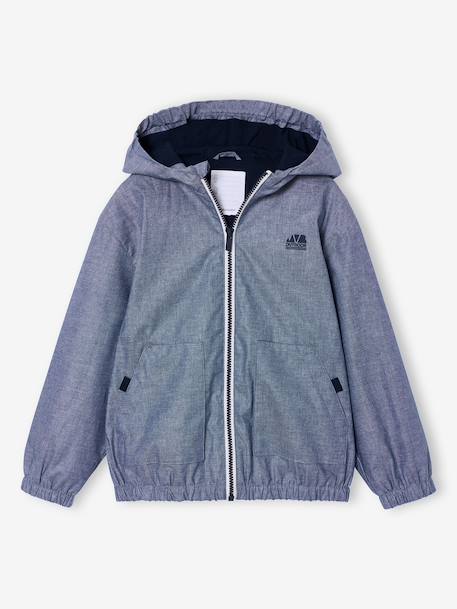 Windjack voor jongens met capuchon en rits chambrayblauw - vertbaudet enfant 