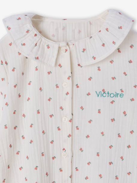 Pyjama meisjes katoenen gaas bloemen ecru - vertbaudet enfant 