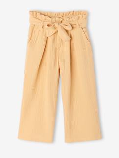 -Pantacourt fille large gaze de coton style paperbag 