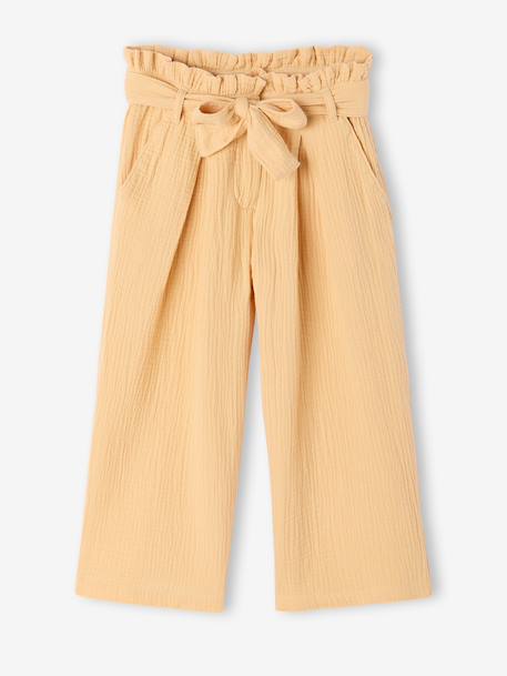 Pantacourt fille large gaze de coton style paperbag beige+jaune+vert+vert sauge+vieux rose - vertbaudet enfant 
