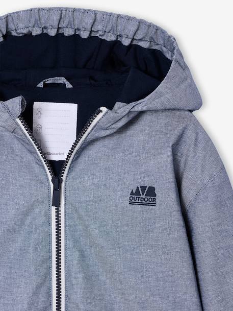 Windjack voor jongens met capuchon en rits chambrayblauw - vertbaudet enfant 
