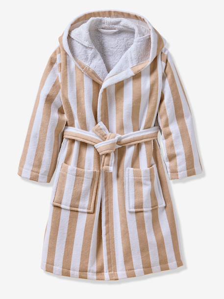 Peignoir enfant rayé Ours personnalisable, avec coton recyclé rayé beige - vertbaudet enfant 