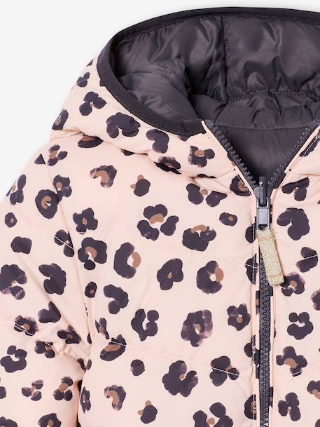 Doudoune fille légère réversible anthracite+mauve+rose pâle - vertbaudet enfant 