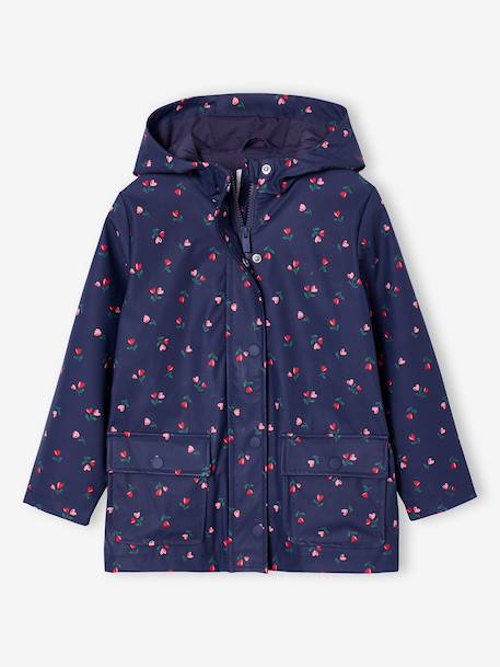 Bedrukte meisjesregenjas met capuchon groen+marineblauw+meerkleurig+vanille - vertbaudet enfant 