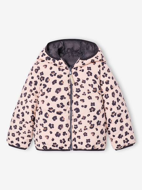 Doudoune fille légère réversible anthracite+mauve+rose pâle - vertbaudet enfant 