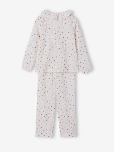 Pyjama fille gaze de coton fleurs écru - vertbaudet enfant 