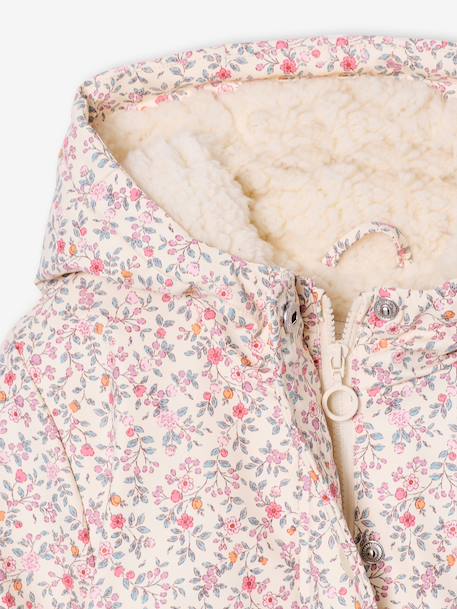 Regenjas voor meisjes met capuchon en sherpa voering antraciet+groen+indigoblauw+meerkleurig+zachtpaars - vertbaudet enfant 