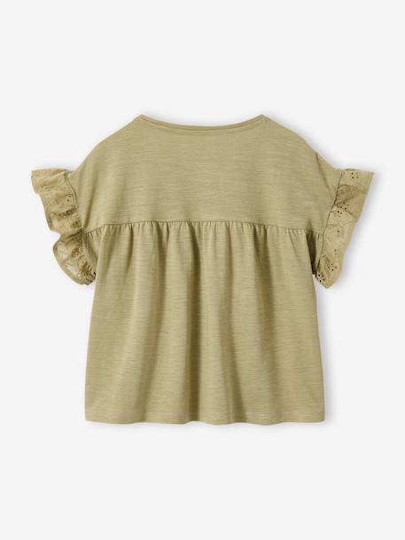 T-shirt fille manches détails brodés corail+écru+kaki - vertbaudet enfant 