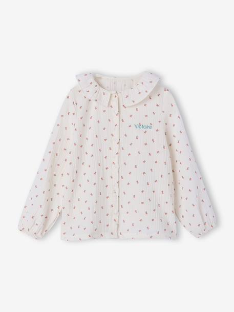 Pyjama fille gaze de coton fleurs écru - vertbaudet enfant 