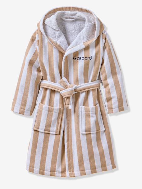 Peignoir enfant rayé Ours personnalisable, avec coton recyclé rayé beige - vertbaudet enfant 