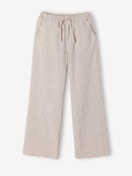 Pantalon large fille fluide rayé beige - vertbaudet enfant 